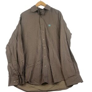 Cinch Mens Long Sleeve Button Down Western Shirt Brown Geometric Large